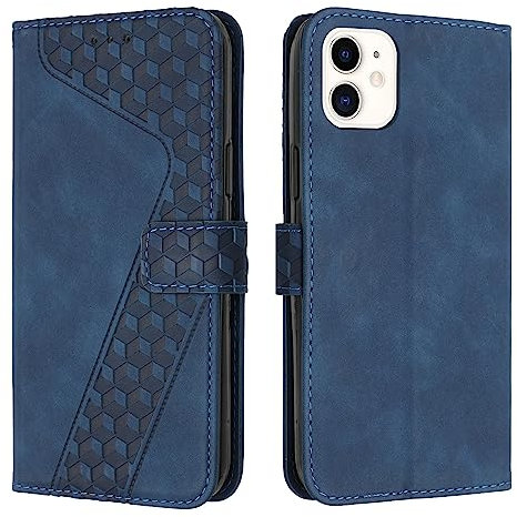 TOHULLE for iPhone 12 Mini Case, Premium PU Leather Wallet Case Card Holder Kickstand Magnetic Closure Plaid Pattern Embossed Design Shockproof Flip Folio Case Cover for iPhone 12 Mini - Blue