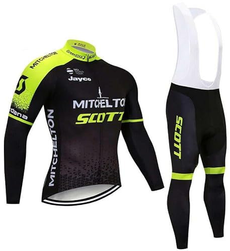 beyleaycau Herren Radsport Set Herbst Fleece Thermisches Radtrikot mit durchgehendem Reißverschluss inklusive Gel gepolsterte Trägerhose Atmungsaktiv Schnell trocknend