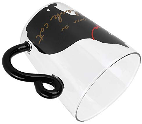 Taza de Gato con Forma de Gato, Taza Transparente para Botella, Taza de Animal, Taza para Leche con Vidrio Resistente, Vasos de Agua con Bonito Tallo (gato negro)