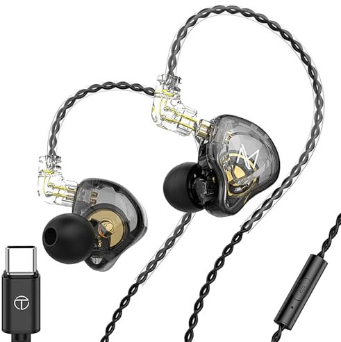 FEDAI TRN MT1 in Ear Monitor Earbuds, 10mm Composite Magnetic Dynamic In-Ear Earphone Headphones HiFi Headset with Detachable C Pin 0.75MM Cable(Type-C with mic, Black)