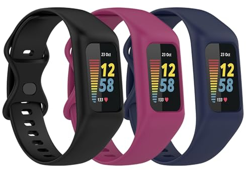 Gheper 3Pack weiches Armband Kompatibel mit Fitbit Charge 6, Charge 5, Charge 4, Charge 3/3SE Silikon Armband Rundum-Schutzband Ersatzarmband