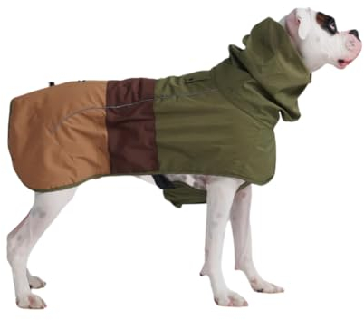 Spark Paws Hunderegenmantel, wasserdichte Winddichte Regenjacke, für kleine, mittlere, große und extra große Hunde, reflektierend, atmungsaktiv, mit vollständigem Körperschutz - Green Brown Tan - 3XL