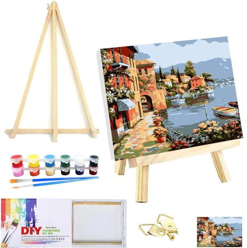 SOMHORN Malen Nach Zahlen Erwachsene Stadt am Flussufer Faltenfreie Leinwand Acryl Pigment Home Deko Geburtstag Festival Geschenk(7.8x11.8In/20x 30cm)