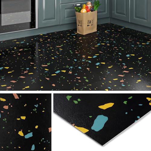 Livelynine Pavimento PVC Adesivo Nero Effetto Granito Piastrelle Adesive Pavimento Bagno 30x30CM Mattonelle Adesive Pavimento Cucina PVC Pavimento Adesivo Nero Camera da Letto Bambini, 4 Piastrelle