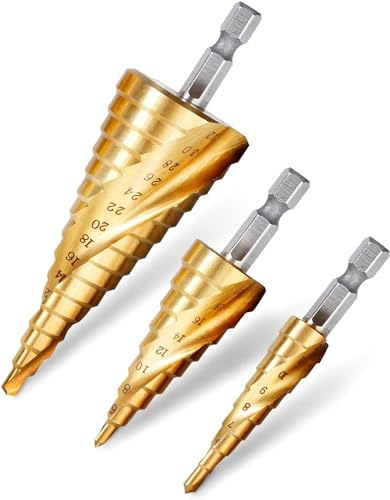 Foret étagé, jeu de forets étagés à rainure en spirale, porte-embouts, foret à éplucher, fraise-foret, foret conique, foret conique, pour métal, acier, métal mou, bois, plastique (4-32 3 pack)