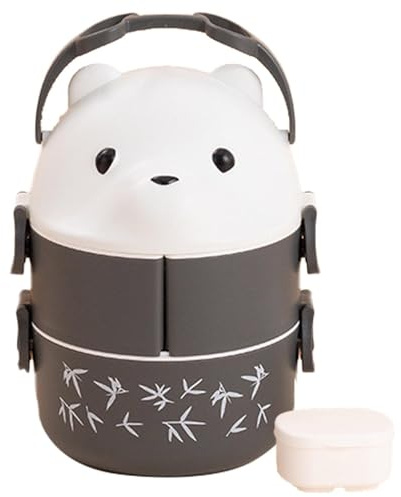 Pzuryhg Vakuum Lunchbox Isolierte Brotdose Brillen Bär Lunchbox Edelstahl Thermo Lebensmittelflasche Warmes Essen Vorratsbehälter Lunchbox mit Trennwänden für heiße Speisen