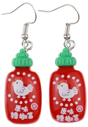 Zenvie Hot Chili Soßen-Ohrringe – niedliches Tropfen-Design aus Kunstharz, 1,5 cm x 5 cm, 5 cm, Zink Harz, Kein Edelstein