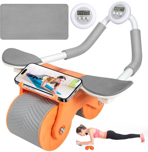 ROELLY Automatisches Rebound Bauchroller, Heim-Bauchmuskeltrainer, für Bauchroller Bauchmuskeltrainer, Mit Magnetischem Timer, Mit Kniepolster, Stabile Doppelräder Bauchtrainer Roller