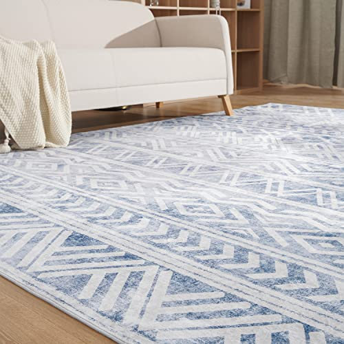 SIXHOME Blau 90 * 150cm Teppiche für das Wohnzimmer Neutraler Boho-Teppich Waschbar Rutschfester Moderner Geometrischer Teppich für Schlafzimmer Esszimmer Spielzimmer