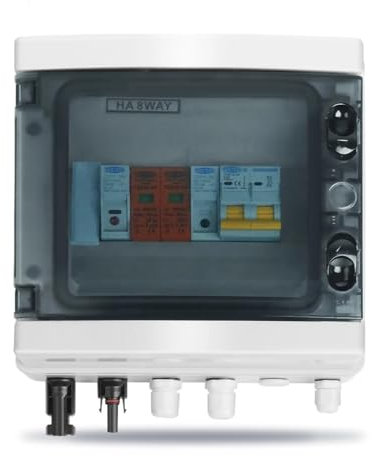 Coffret Electrique Etanche,Tableau Electrique Boîte de combinaison solaire photovoltaïque PV avec Protection contre la foudre, 1 entrée 1 sortie, fusible DC 600V MCB SPD, boîte étanche(32A DC MCB)