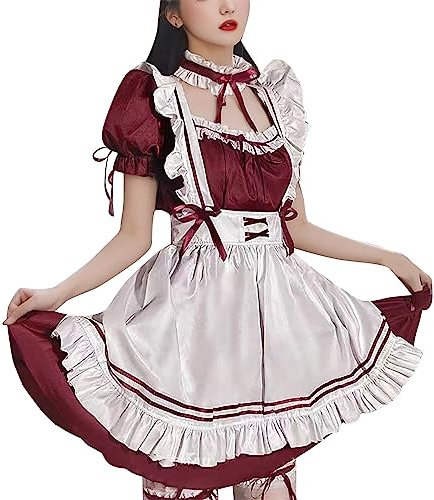 Cosplay Kostüm Anime Maid Kleidung Damen, Lolita Dress Frauen|Viktorianisches Kleid Cosplay Kleid für Halloween Maid Kostüm Outfit Mittelalter Kleidung Gothic Kleidung Steampunk Vintage Umhang XXL