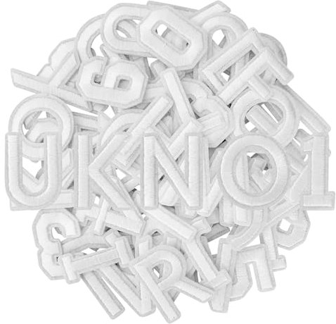 GYGYL 72 Pieces Iron on Letters and Numbers Patches, Embroidered Sew on/Iron on Patches Alphabet A-Z, Numbers 0-9 Applique for Clothes, Dress, Hat, Socks, Jeans, DIY Accessories (White)