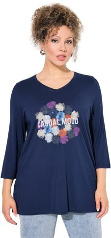 Ulla Popken Damen große Größen Übergrößen Plus Size Shirt, Blüten, Classic, V-Ausschnitt, 3/4-Arm