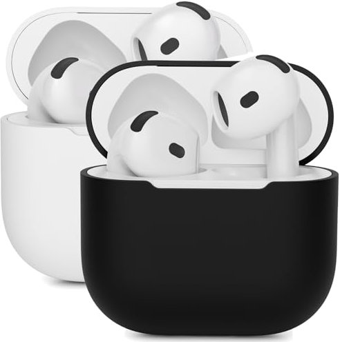 Mocarheri 2PCS Silikon Hülle Schutzhülle Kompatibel mit AirPods 4 Gen (2024), Ultra-dünnes, Silikon Stoßfeste Weiches Schutzhülle für AirPods 4, Front-LED Sichtbar, Schwarz/weiß