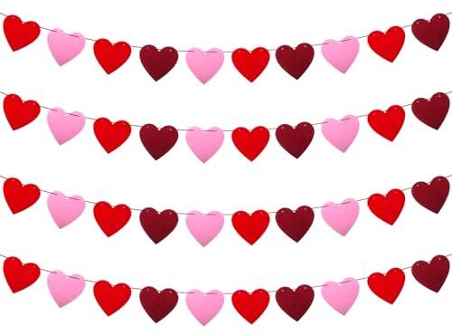 Dmnnlp 4 Stück Herzen Girlande, 2m Rot Rosa Herz Banner Deko, Romantische Herzen zum Aufhängen Deko für Valentine Heiratsantrag Verlobung Geburtstag Jubiläum Party Dekoration