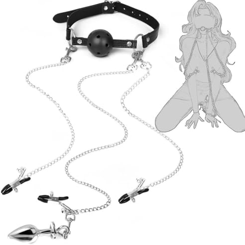 Set de bondage 2 en 1, juguetes sexuales con mordaza, pinzas para pezones, ataduras, mordaza ajustable, correa, cadenas, collar, ataduras para el cuello, juguetes sexuales para principiantes, fetiches