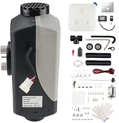 HALOYWB Chauffage Diesel 12 V 5 KW pour Tente, Voiture, Camping-Car, Camion, Camping-Car, remorque, Camping-Car Noir Gris Chauffage à air Diesel pour Camping-Car