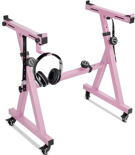 OUUTMEE Tastaturständer, Rollen, Tastaturständer, Z-Form, verstellbar, mit Gleitschiene, einfach zu bedienen (Z-Rosa)