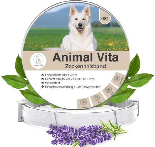 Animal Vita® Zeckenhalsband für Hunde [zuverlässiger Schutz vor Zecken] wasserdicht und verstellbar - bis zu 8 Monate Zeckenschutz mit 100% natürlichen Inhaltsstoffen, mit Zitroneneukalyptus