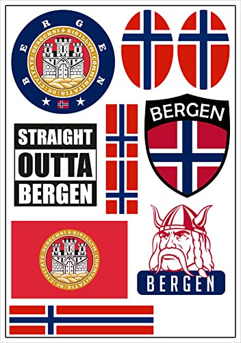 Daged Bergen Norwegen Aufkleber Karte 10 Stück - PKW Auto Motorrad Biker Flagge Fahne Vinyl ST