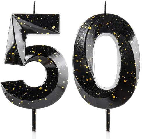 Geburtstagskerzen zum 50 Geburtstag, 3D, Schwarz/Gold, Premium-Wachs und 3D-Diamant-Design, Kuchendekoration, Dekoration für Geburtstagsparty, Hochzeitstag, Feier, Zubehör
