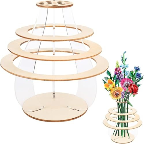 Vase pour fleurs Lego, kit de vase en bois acrylique pour roses Lego, orchidée, bleuet, gerbera, tournesol, tulipe, chrysanthème, lys, edelweiss, classeur de fleurs (bois)
