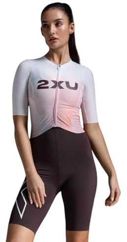 2XU Women's Light Speed React Sleeved Tri Suit (US, Alpha, Large, Regular, Regular, Standard, White/Port)