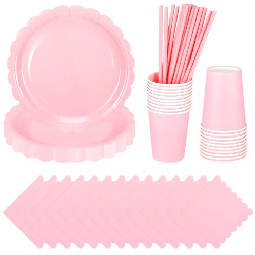 Pink Party Tableware Set,80PCS Paper Plates and Napkins,Disposable Tableware Set 20 Guests,Baby Pink Party Decorations for Table Decorations
