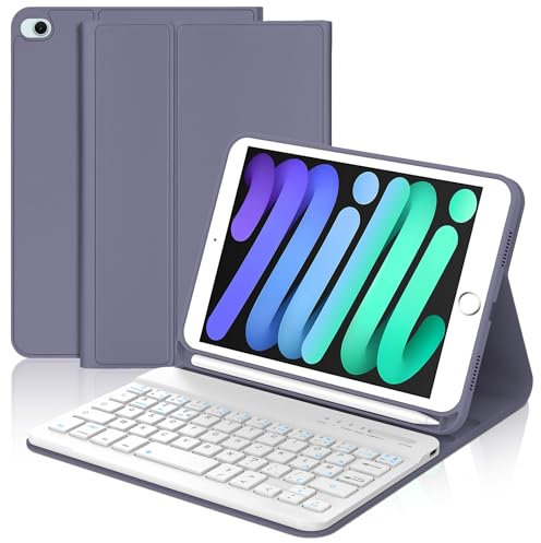 WAVATA Clavier pour iPad Mini 5/4/3/2/1, Étui Clavier pour iPad Mini 5/4 2019/2015 Magnétique AZERTY Français Amovible Bluetooth, Violet