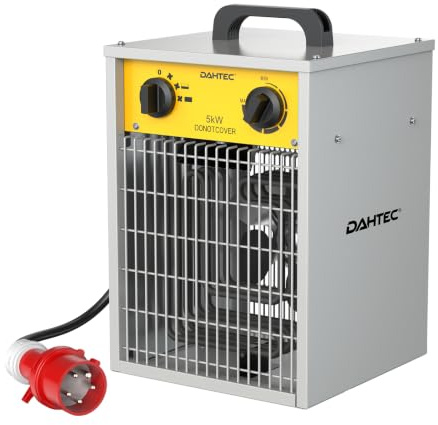 DAHTEC 5 kW Enhanced Electric Fan Heater - Steel Casing - Portable Heaters | Industrial, Thermostat, Overheat Protection, Ideal for Construction Site, Garage, Greenhouse