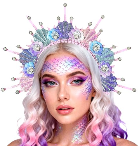 BACH AND BOUJEE Meerjungfrauen Stirnband Muschel Halo Krone Kopfschmuck Sirenenkostüm Frauen Halloween Cosplay Renaissance