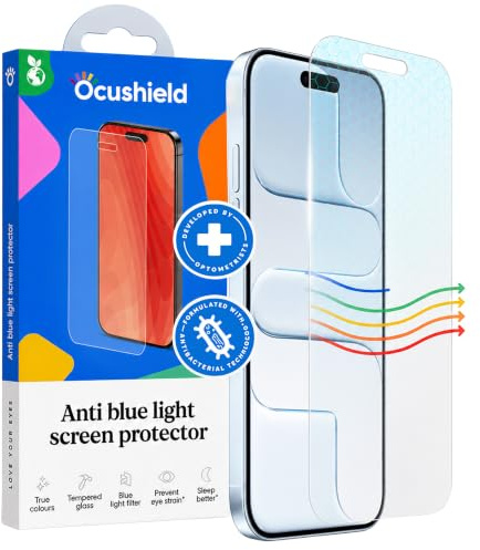 Ocushield Blue Light Screen Protector for iPhone 17 Air | Fits 6.55 inch display. 9H tempered glass blocks UV & blue light. Designed by UK optometrists.