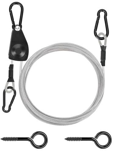 TooTaci Kit de corde à linge d'extérieur de 4,6 m avec revêtement en PVC de 1,9 cm, robuste et portable, avec poulie autobloquante, crochet à vis et mousqueton pour camping, jardin, balcon, voyage