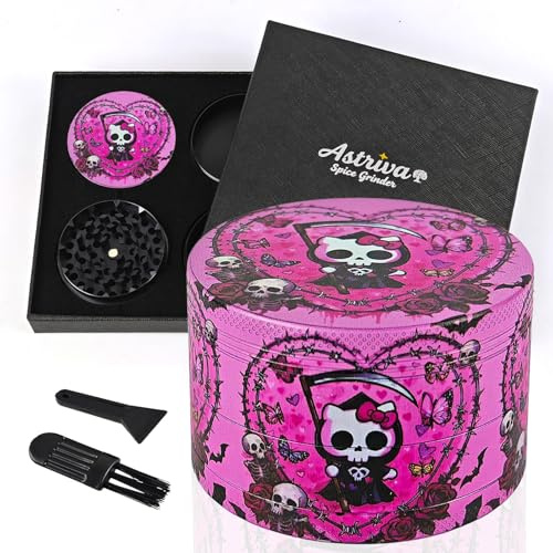 63mm Metal Grinder Large for Kitchen,4 Piece Grinder Metal | Metal Grinder with 50 Sharp Shark Teeth, Grinder for Kitchen Peppercorn Chili Salt, Gift Set for Girls, Girlfriend, Women