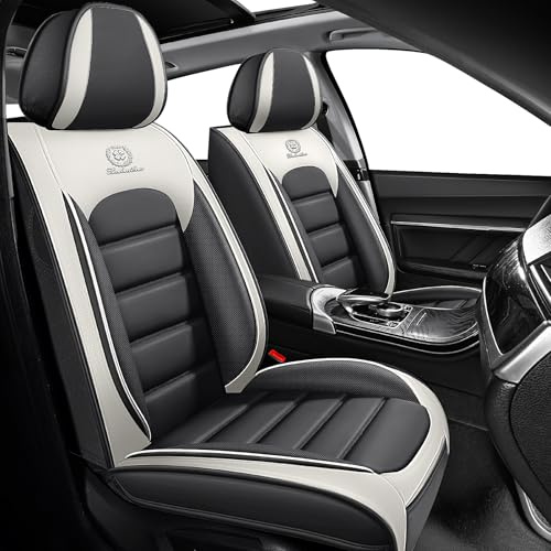 Autositzbezüge Universell Für ML Clase GL GLA GLC GLK GLS Clase X, Sitzbezüge Auto PU Leder, Wasserdichtes,Atmungsaktives,Komfort,Geburtstagsgeschenk(Gray White)