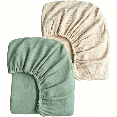 Spannbettlaken Kinderwagen,100% Musselin-Baumwolle Stubenwagen Matratzenbezug für Moseskorb, Babybett, Beistellbett,Laufgitter, 2 Stück, 83x43 cm
