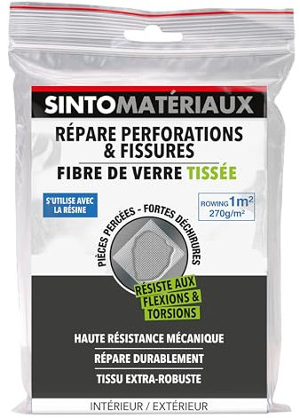 SINTO MATERIAUX - Fibre de verre tissée - répare perforations et fissures - s'utilise avec la résine - résite aux flexions et torsions - usage intérieur et extérieur - 1m²