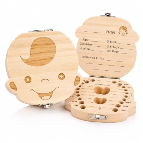 Glamza Storage Small Kids Childs Baby Tooth Keepsake Wooden Box Boy Girl Save (Boys)