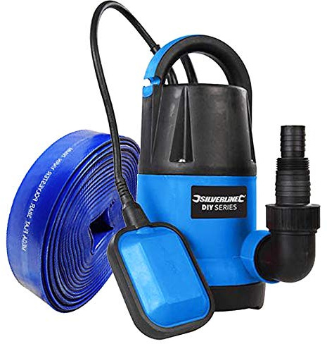 Submersible 250W Water Pump + 5 metres x 25mm Lay Flat Hose Hot Tub Swimming Pool