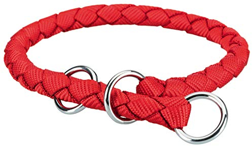 TRIXIE Cavo Zug-Stopp Halsband Größe L–XL: Halsumfang 52–60 cm/ø 18 mm in rot - Hundehalsband aus Gurtband für große bis sehr große Hunde, rund geflochten, 144103