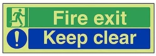 V Safety 14012AX-GS Glow In The Dark Fire Exit/Keep Clear Sign - 300mm x 100mm - Self Adhesive Vinyl