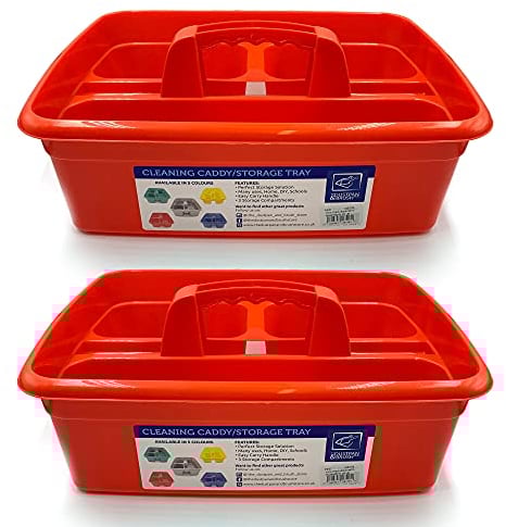 Cleaning Caddy Tray Box Housekeeping Cleaners Tote Tray Basket with Handle Carry Grips - Ideal Under Sink Kitchen Storage Caddy for Cleaning Products Cleaners Carrier Tool Organiser (Red 2 Pack)