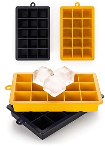 Blumtal Eiswürfelformen Silikon 2x15er - Eiswürfelform - Silikon Eiswürfelform für Eiswürfel 3,3 cm - 2 x Eiswürfelbehälter groß - BPA freie Eiswürfelform 2x - Black Blue und Spicy Mustard