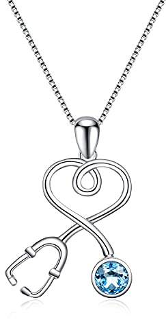 AOBOCO Collana Donna Argento 925 con Cristalli Ciondolo a Forma di Stetoscopio Gioielli Regali per Medico Infermiera Studenti di Medicina e per Lei Anniversario
