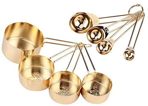 Juego de tazas y cucharas medidoras magnéticas, Juego de 8 tazas y cucharas medidoras de acero inoxidable para cocinar hornear Juego de cucharas y tazas apilables