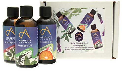 Absolute Aromas Body, Mind & Soul Bath & Massage Oils 3 x 100ml in Glass Bottles - De-Stress, Mobility and Relaxation Massage Oils