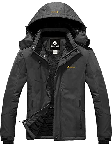 GEMYSE Herren Wasserdichte Berg-Skijacke Winddichte Fleece Outdoor-Winterjacke mit Kapuze (Eisen Grau,XL)