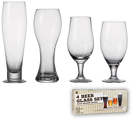 LYY-home Lot de 4 grands verres à bière en cristal avec support en bois pour fête, usage domestique