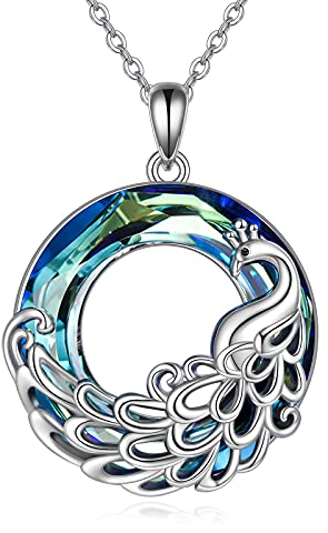 YAFEINI Pfauen Halsketten Kristall-Pfau-Geschenke 925er-Sterlingsilber Pfauenliebhaber Weihnachtsschmuck für Frauen