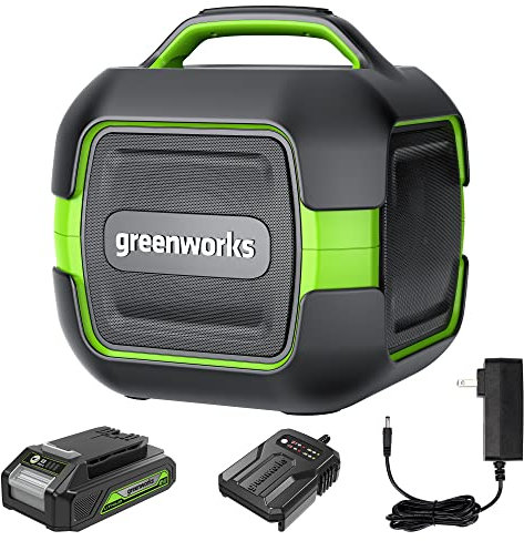 Greenworks 24V Bluetooth Speaker Kit, AC/DC Wireless Worksite Speaker, 2Ah Battery and Charger Included